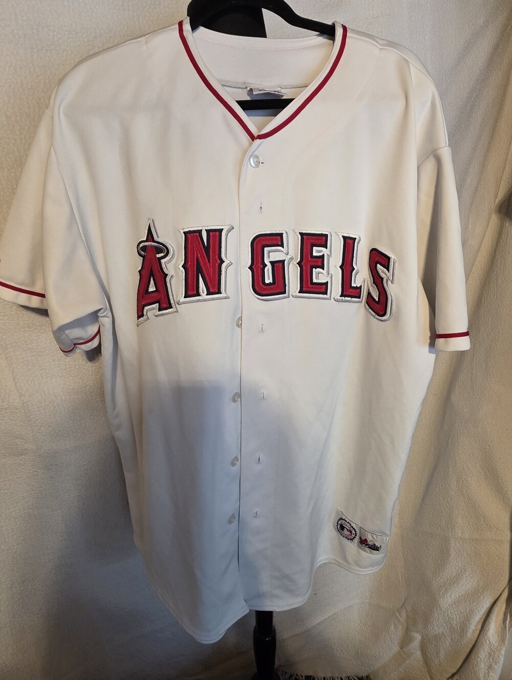 Autentic Xl Vintage Angels White Magestic Baseball Jersey with Red Trim